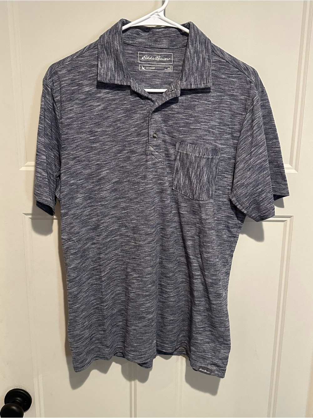 Eddie Bauer Men's Heathered Gray Polo Shirt with Chest Pocket - S
